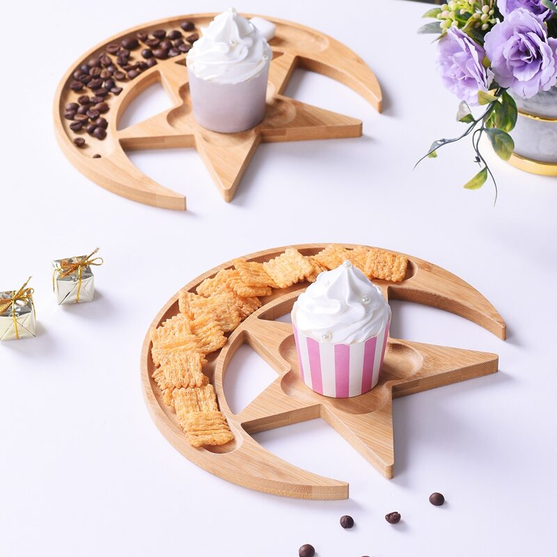 

1pc Moon & Star Shaped Snack Plate, Brown