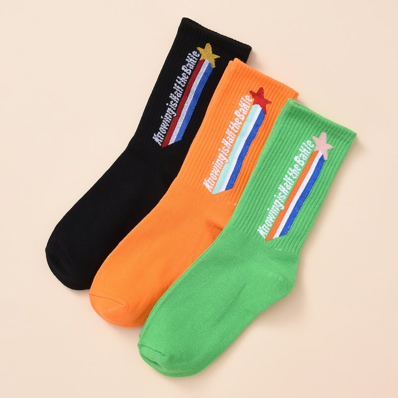 

3pairs Guys Slogan Graphic Socks, Multicolor