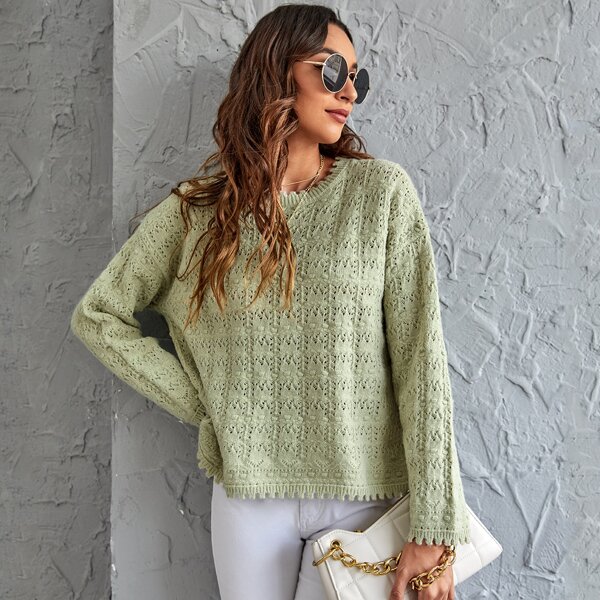 

Open Knit Drop Shoulder Sweater, Mint green