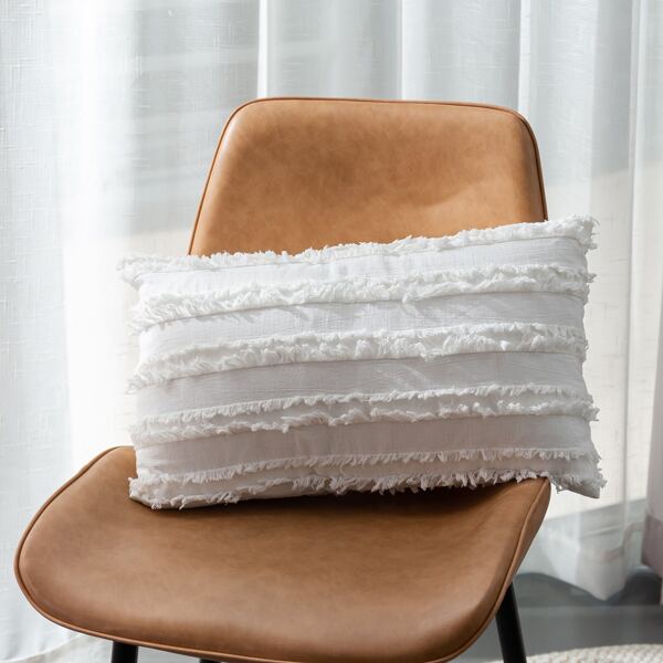 

Tassel Detail Lumbar Pillow Cover Without Filler, White