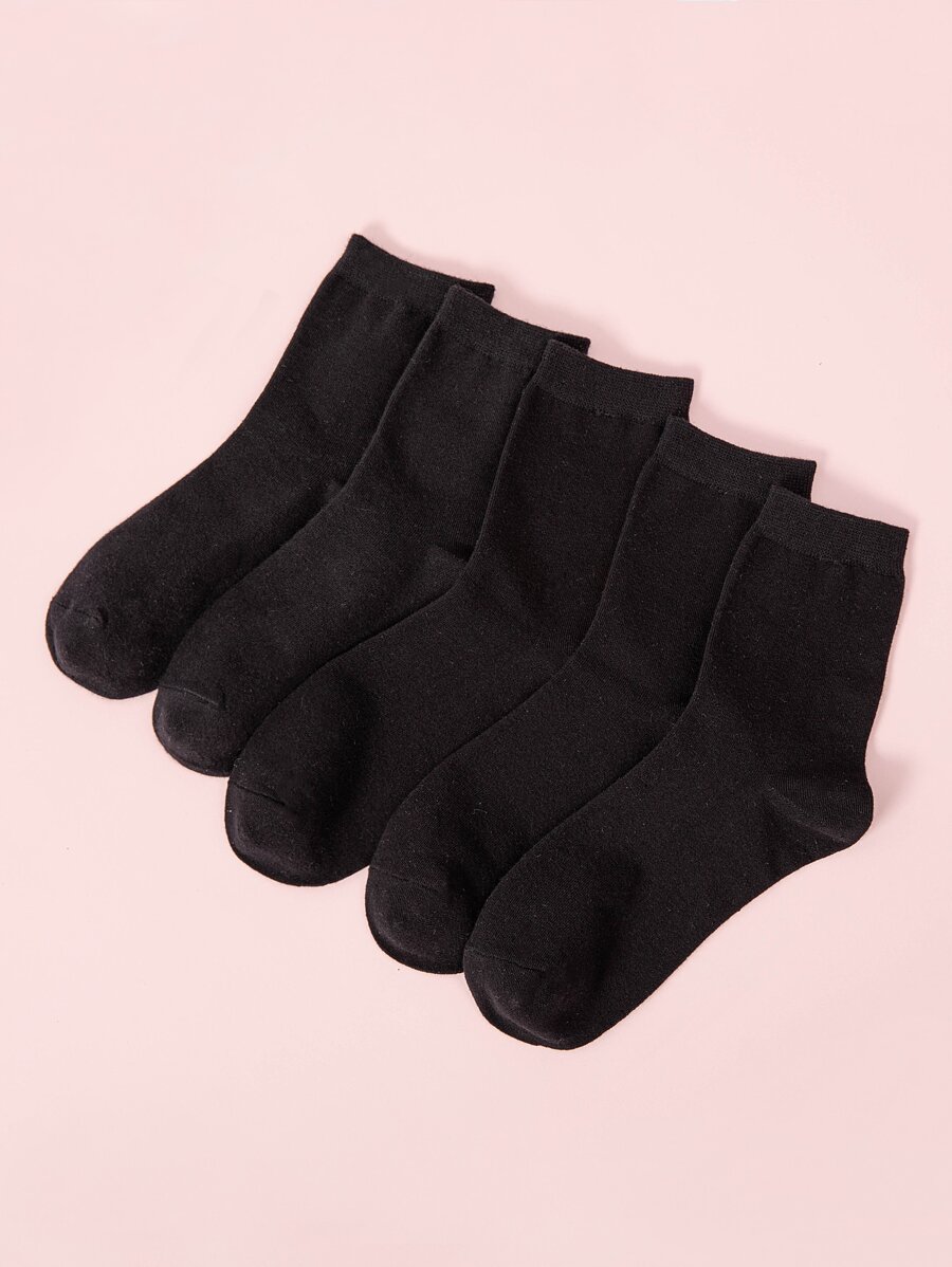 5 pares de calcetines negros lisos, otoño - Negro - Ver 1