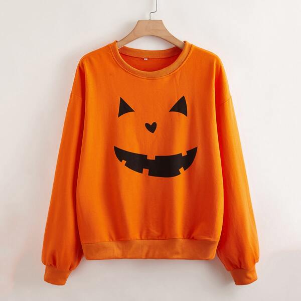 

Plus Halloween Print Sweatshirt, Orange