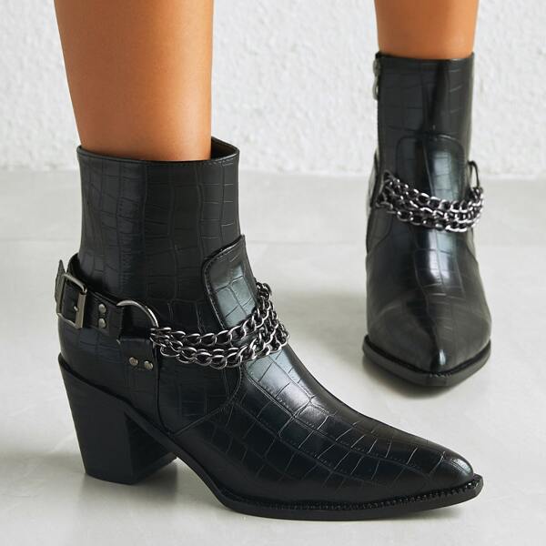 

Halloween Chain Decor Chunky Heeled Boots, Black