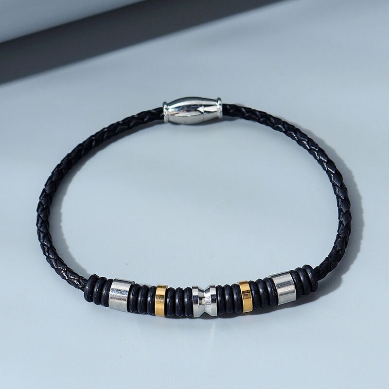 

Guys Bead Decor Woven Bracelet, Black