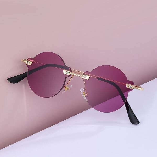 

Rimless Round Frame Sunglasses, Purple
