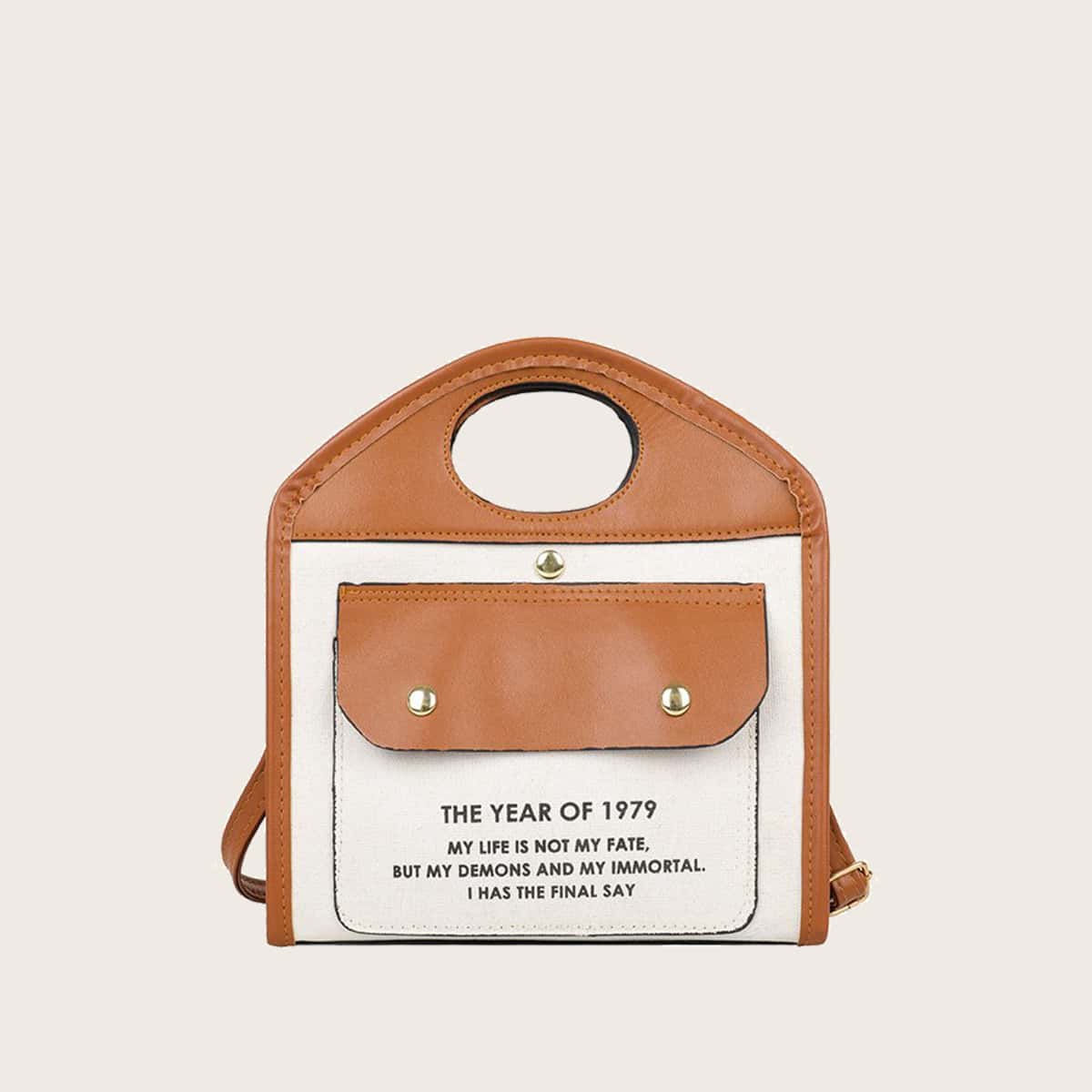 

Colorblock Slogan Satchel Bag, Multicolor