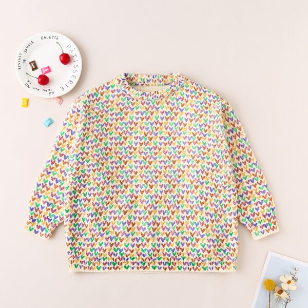 

Toddler Girls Confetti Heart Pattern Sweater, Multicolor