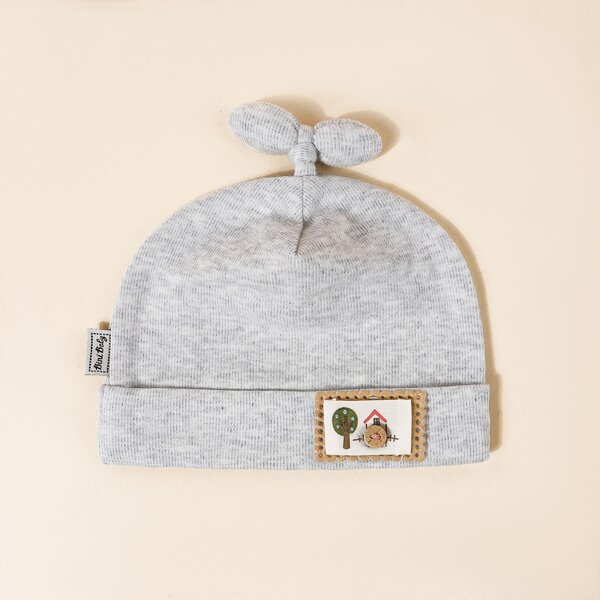 

Baby Cartoon Patch Decor Beanie, Grey