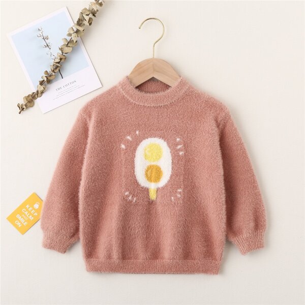 

Toddler Girls Cartoon Graphic Fuzzy Sweater, Dusty pink