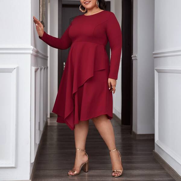 

Plus Asymmetrical Hem Dress, Burgundy