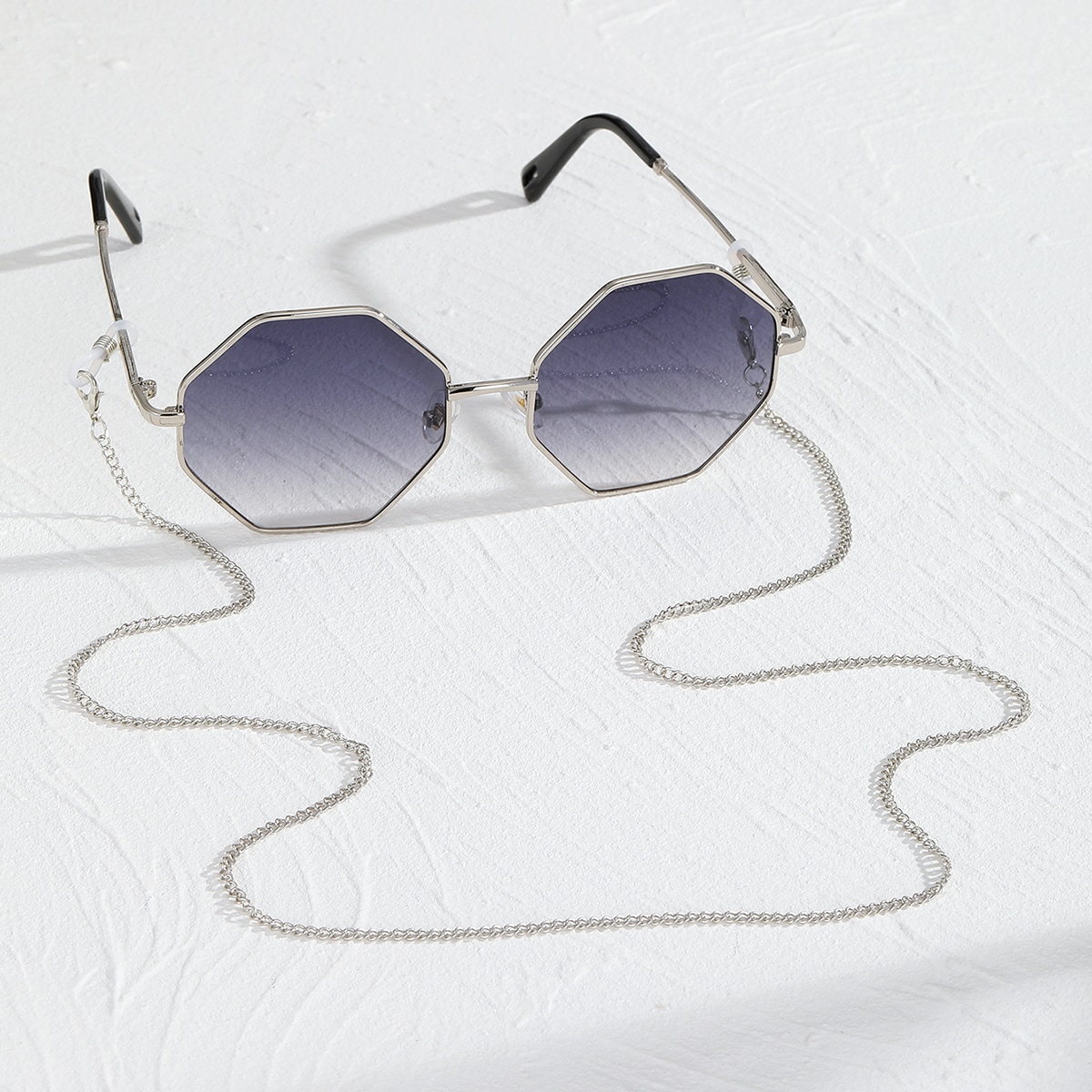 Image of 1pc Men Hexagon Frame Sunglasses With 1pc Glasses Chain