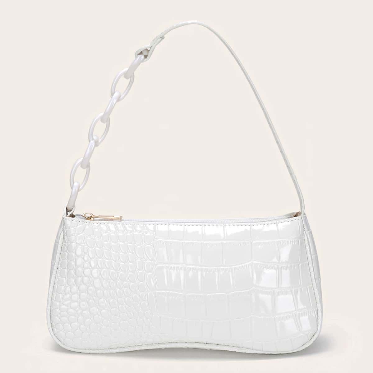 

Croc Embossed Baguette Bag, White