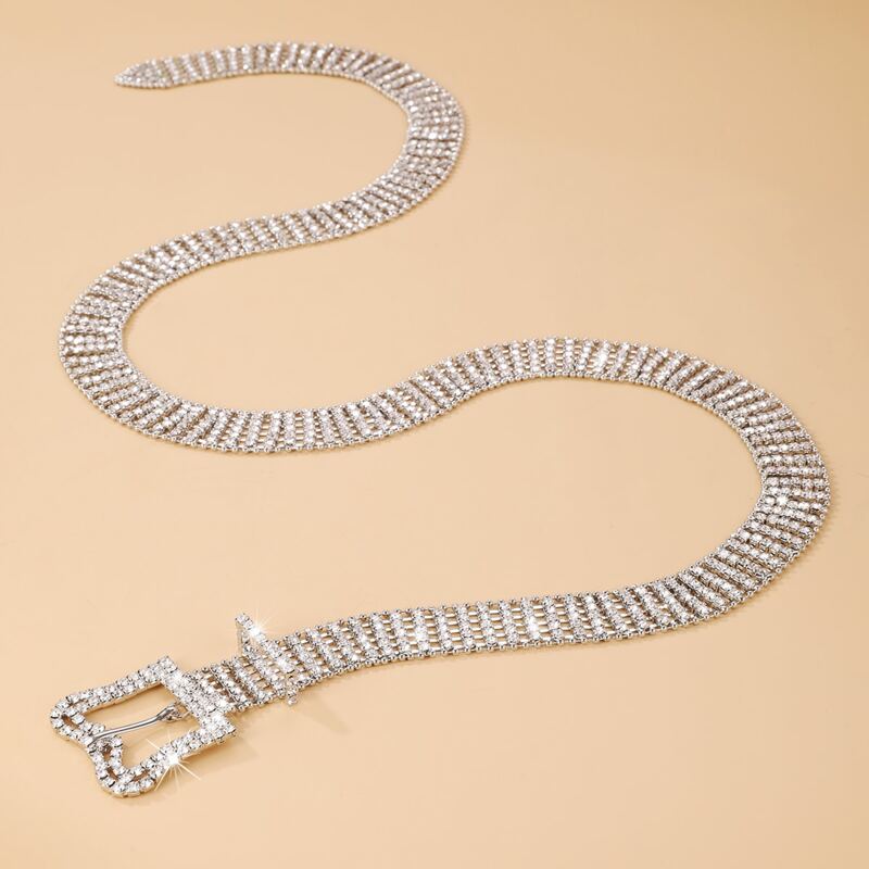 Rhinestone Buckle Belt, Silver