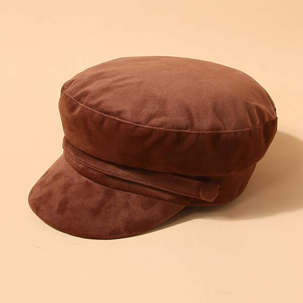 

Button Decor Bakerboy Cap, Brown
