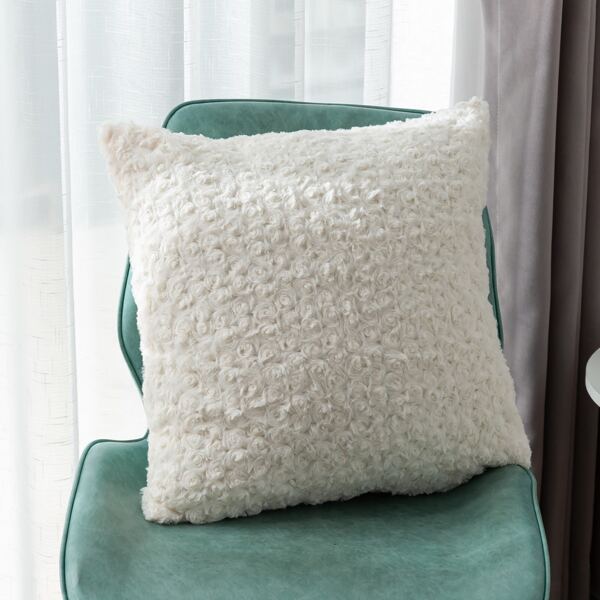 

Solid Plush Cushion Cover Without Filler, White