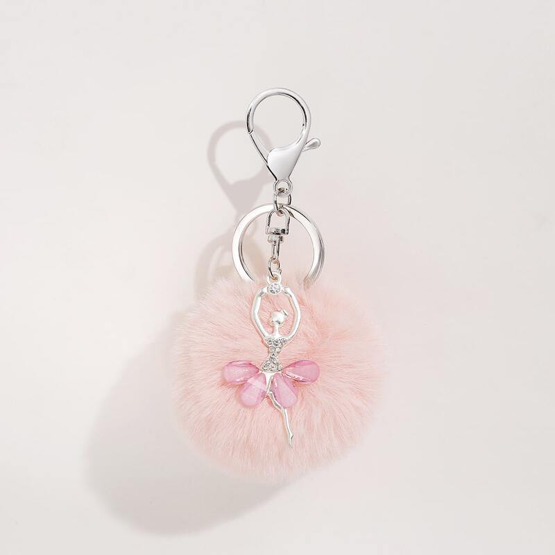 

Pom Pom Charm Keychain, Baby pink