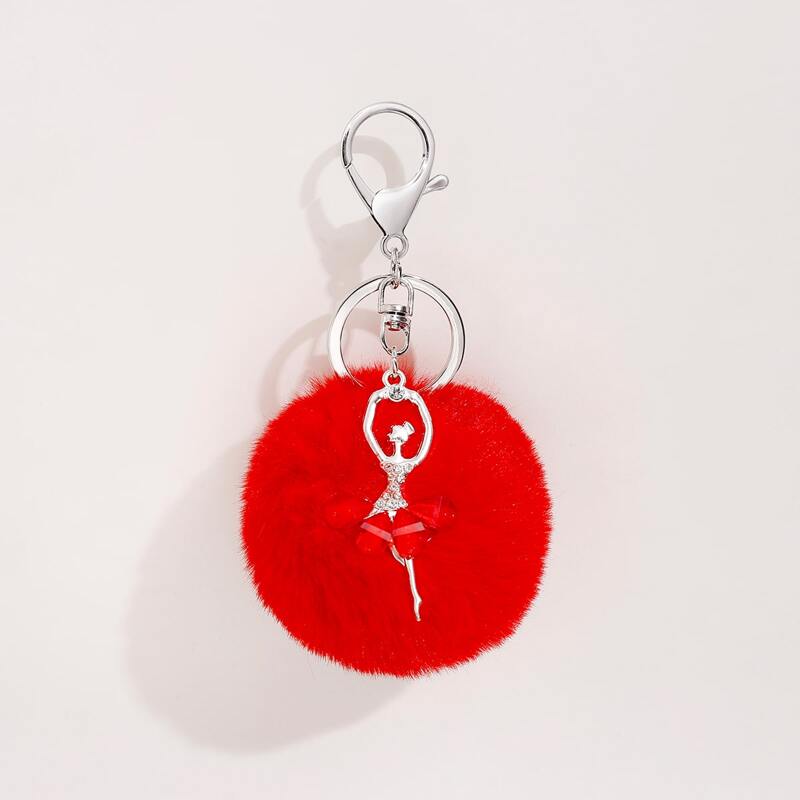 

Pom Pom Charm Keychain, Red