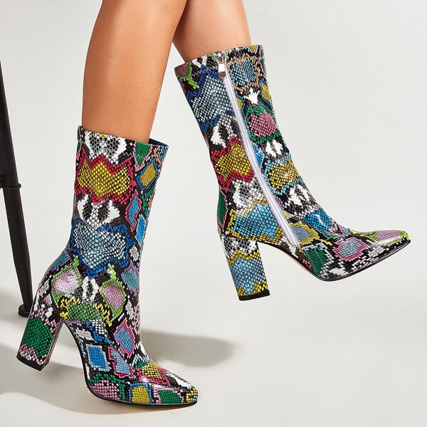

Snakeskin Chunky Heeled Boots, Multicolor