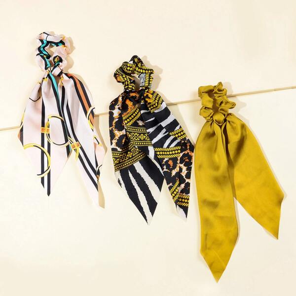 

3pcs Striped Pattern Scrunchie Scarf, Multicolor