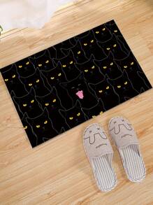 Alfombra de piso con estampado de gato - Negro - Ver 2