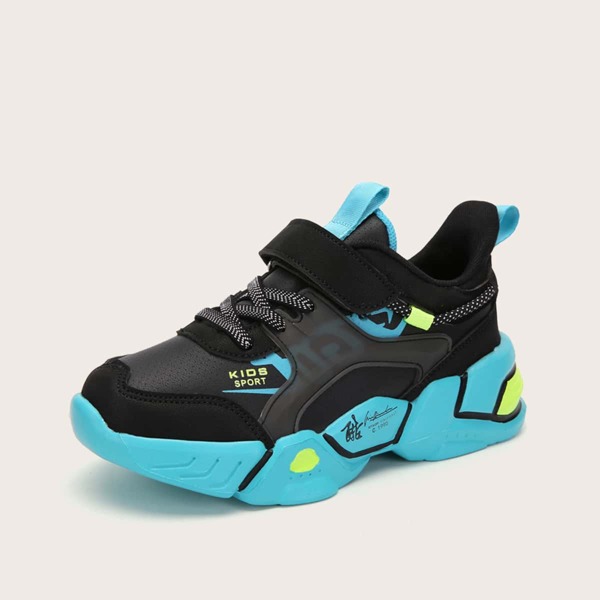

Boys Chinese Letter Graphic Velcro Strap Sneakers, Black