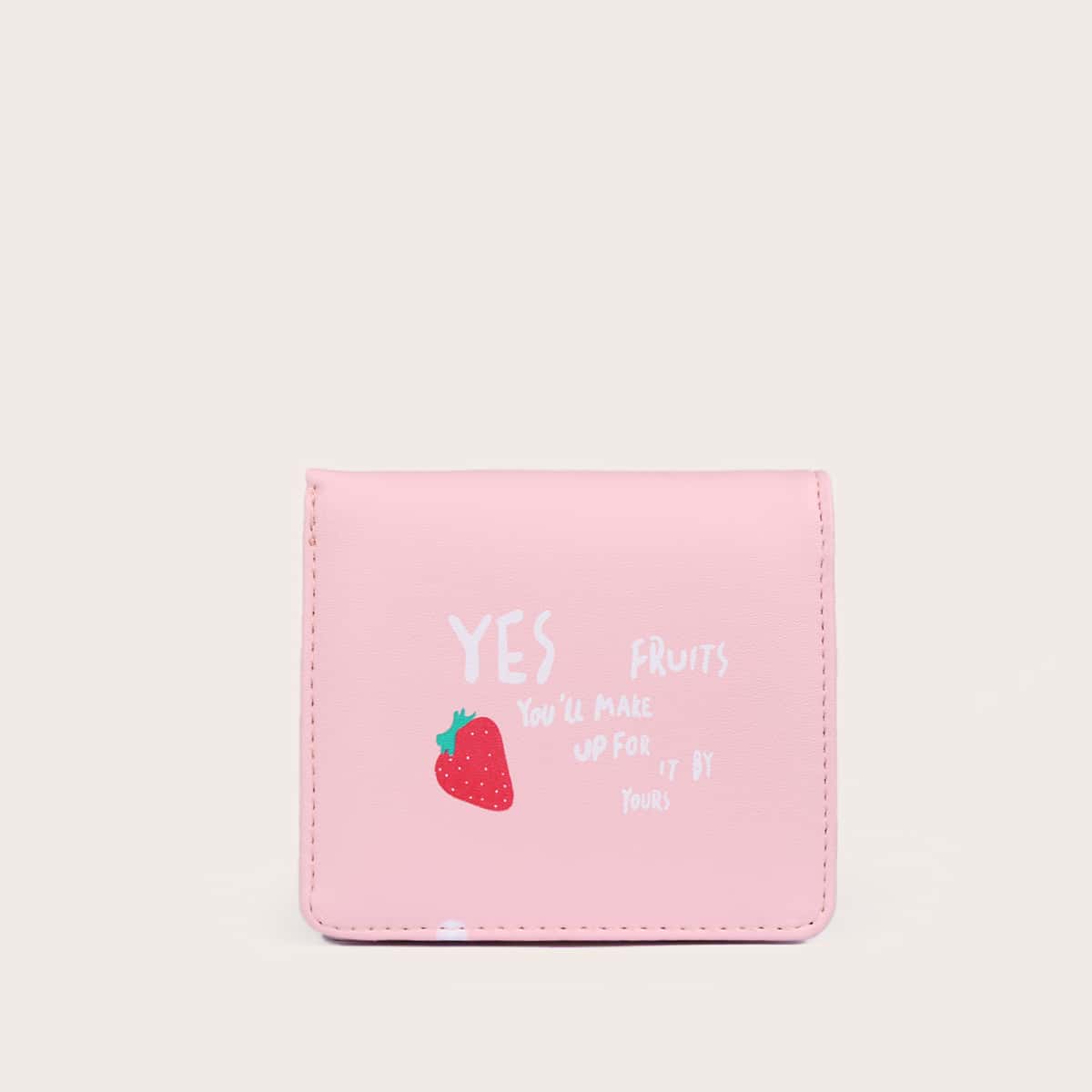

Letter & Strawberry Graphic Short Purse, Pink
