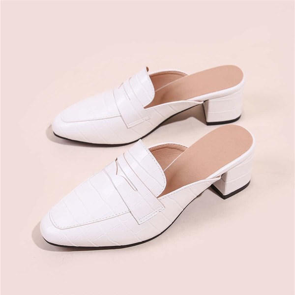 

Croc Embossed Heeled Mules, White