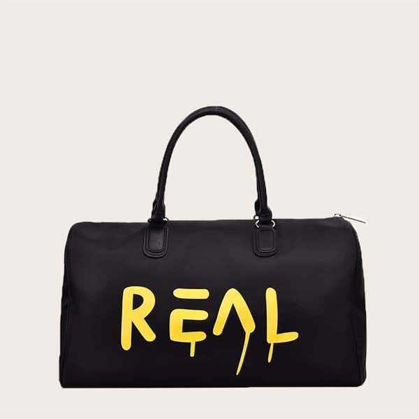 

Letter Graphic Barrel Bag, Black
