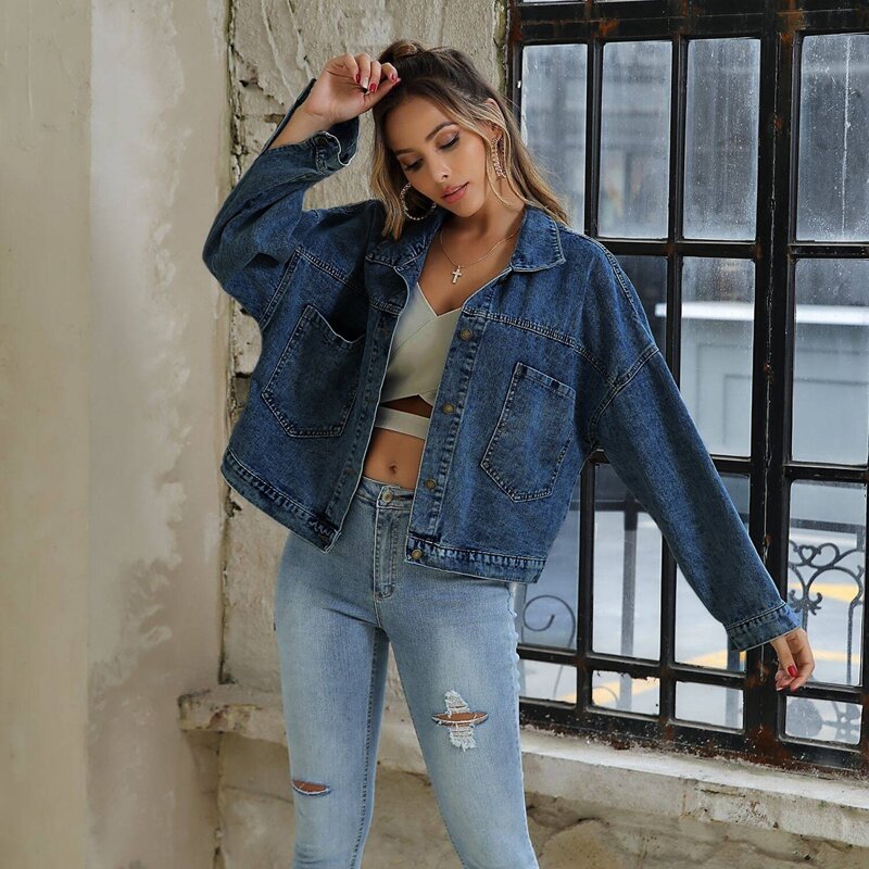 

Solid Dual Pocket Denim Jacket, Medium wash