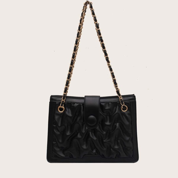 

Ruched Chain Shoulder Bag, Black