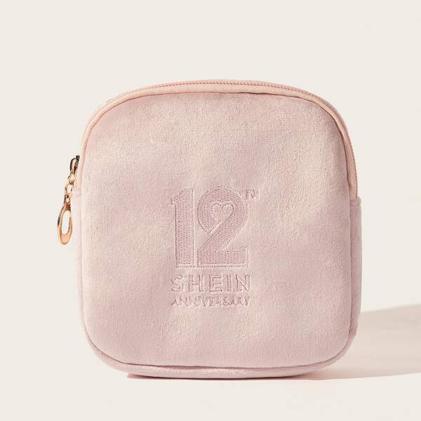 

SHEIN 12th Anniversary Flannel Portable Storage Bag, Pink