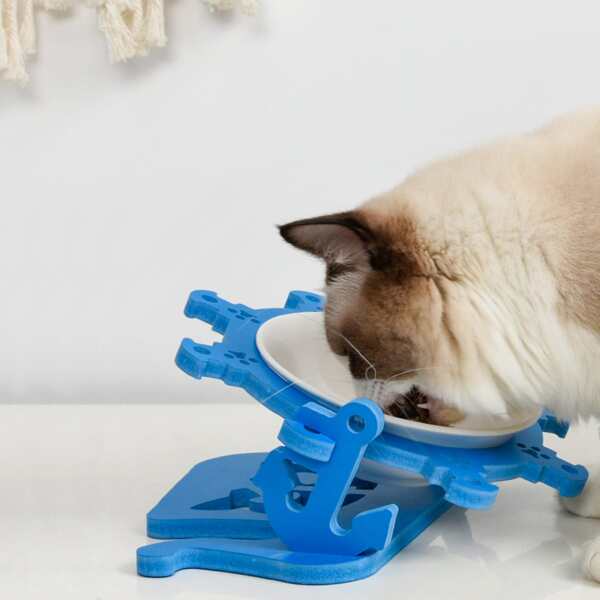 

1pc Cat Feeding Bowl & 1pc Removable Stand, Blue