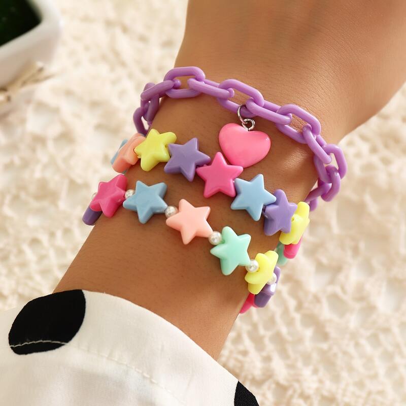 

3pcs Star Decor Bracelet, Multicolor
