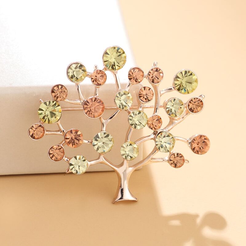 

Rhinestone Decor Tree Design Brooch, Multicolor