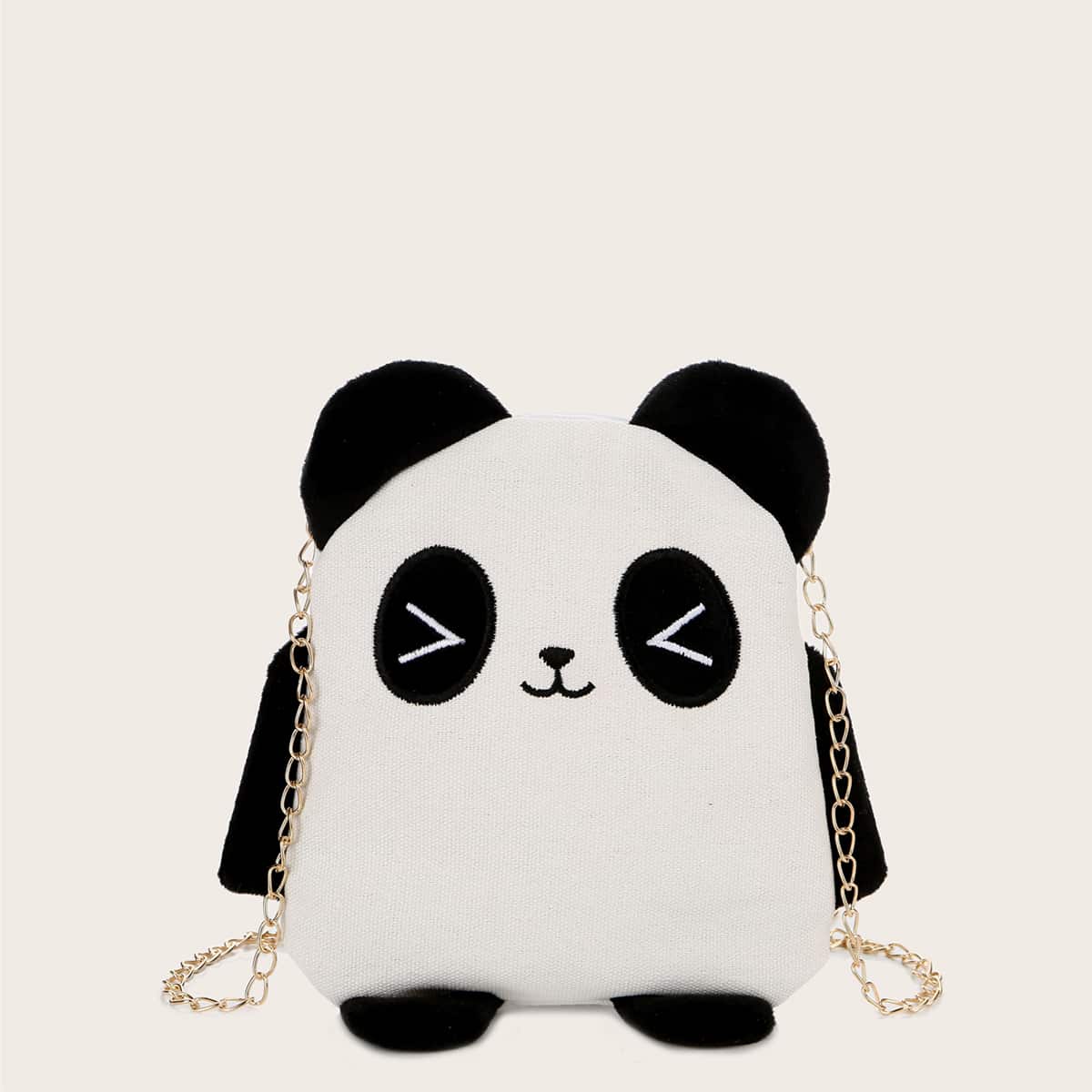 

Panda Design Chain Crossbody Bag, Black and white
