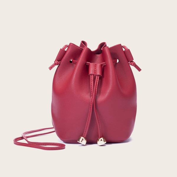 

Drawstring Decor Bucket Bag, Red