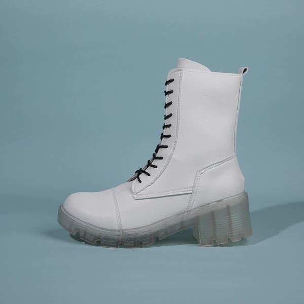 

Lace-up Front Chunky Heeled Boots, White