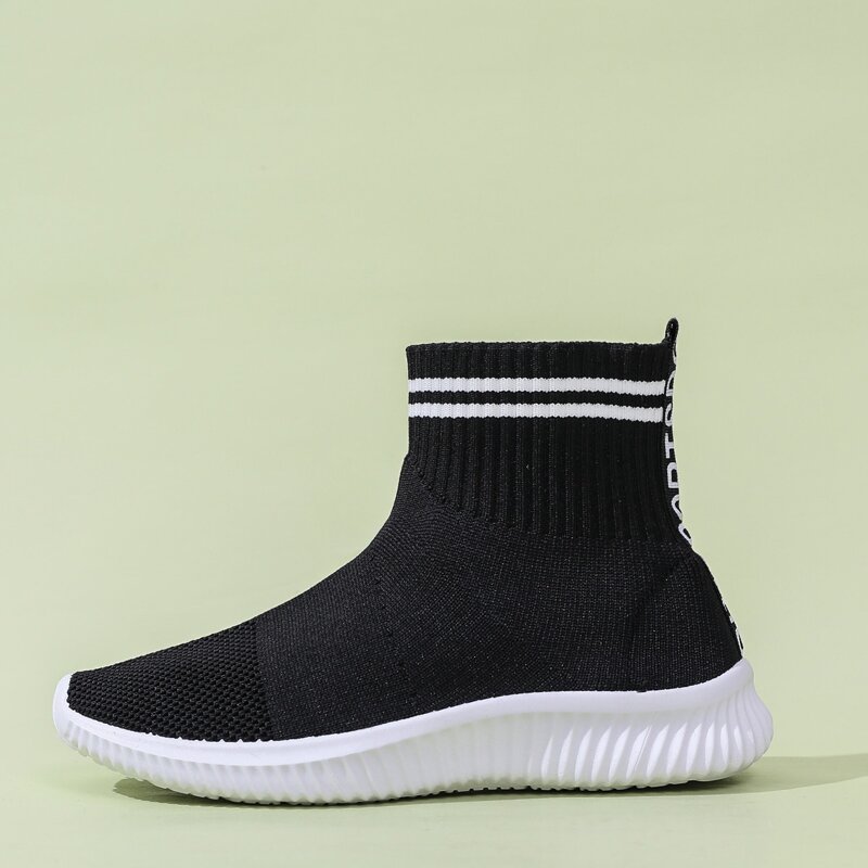 

Letter Graphic Knit Sock Boots, Black