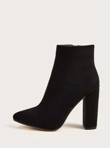 Women's Elegant Black Classic Boots, Perfect With Jeans Synthetic Suede Over The Knee Dress Boots With Chunky Heel