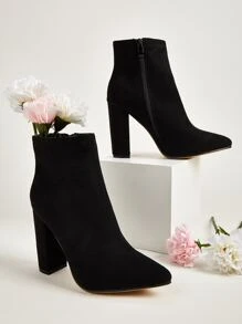 Women's Elegant Black Classic Boots, Perfect With Jeans Synthetic Suede Over The Knee Dress Boots With Chunky Heel