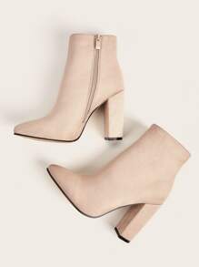 Minimalist Chunky Heeled Boots - Apricot - View 3