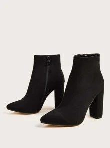 Women's Elegant Black Classic Boots, Perfect With Jeans Synthetic Suede Over The Knee Dress Boots With Chunky Heel