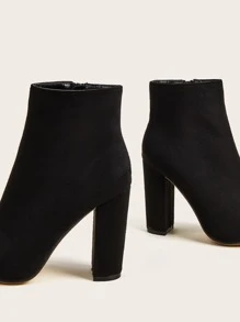 Women's Elegant Black Classic Boots, Perfect With Jeans Synthetic Suede Over The Knee Dress Boots With Chunky Heel