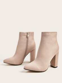 Minimalist Chunky Heeled Boots - Apricot - View 5