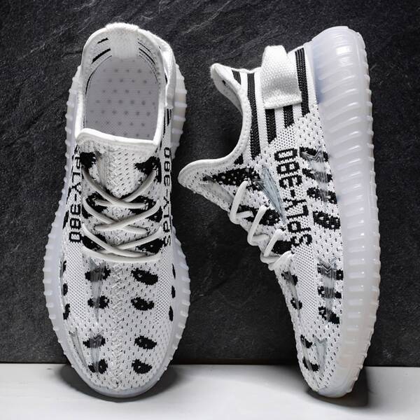 

Men Letter Graphic Wide Fit Sneakers, Black and white