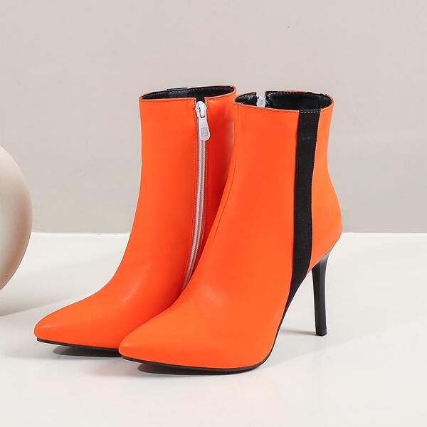 

Side Zipper Stiletto Heeled Boots, Orange