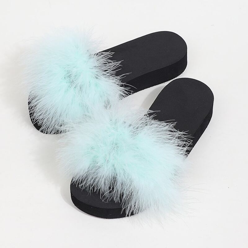 

Open Toe Wide Fit Fluffy Slippers, Baby blue