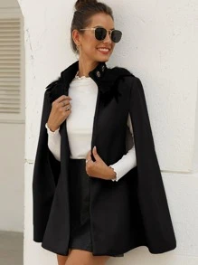 SHEIN Clasi Áo khoác lông chim màu trơn Thanh lịch - màu đen - Xem 1