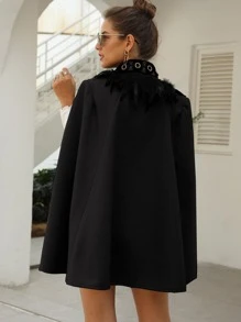 SHEIN Clasi Áo khoác lông chim màu trơn Thanh lịch - màu đen - Xem 2