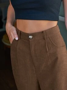 Wide Leg Corduroy Trousers - Mocha Brown - View 5